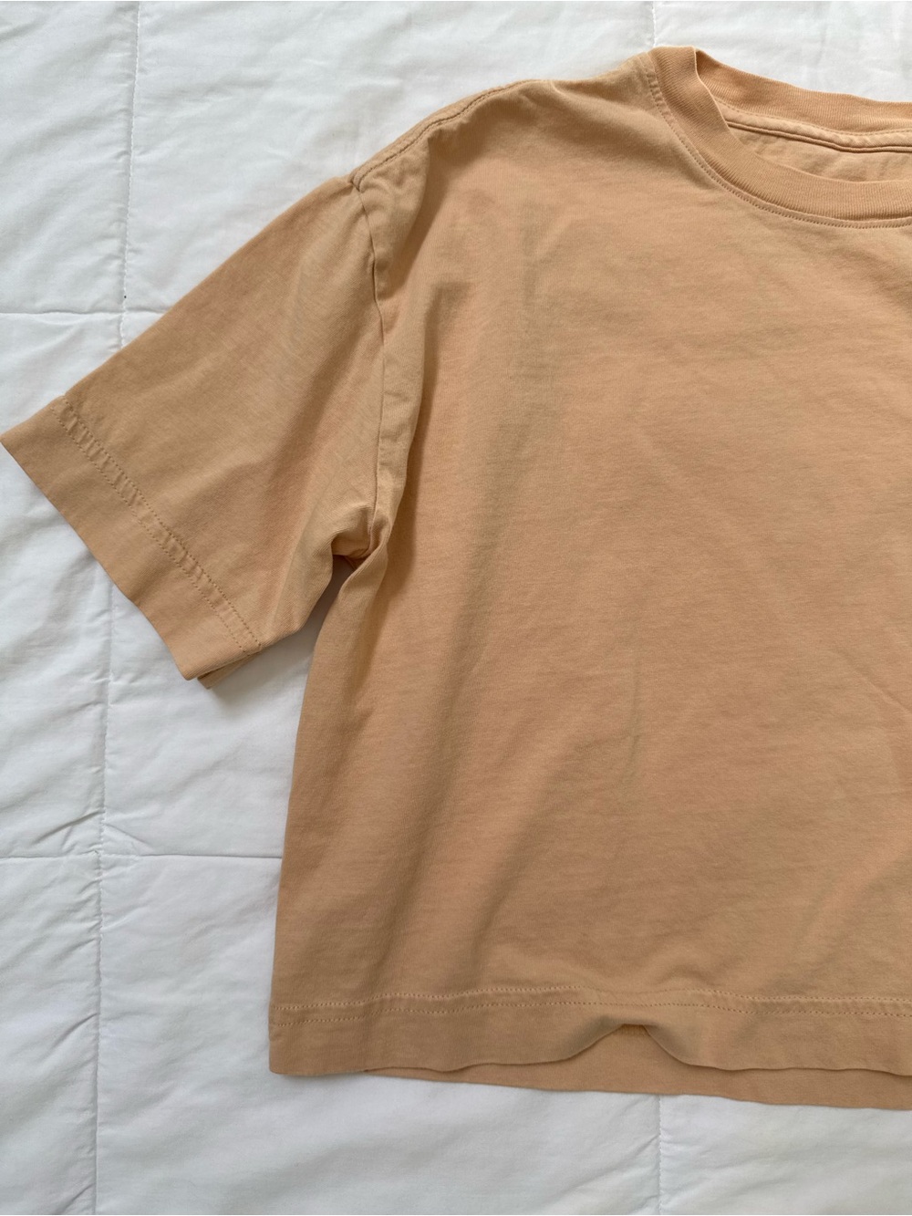 XS Everlane Soft Organic Cotton Cropped Tee in Neutral Sesame Peach Color